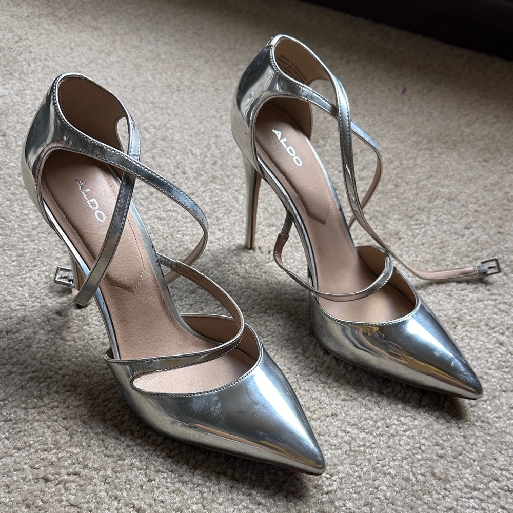 ALDO Metallic Silver Strappy Heels